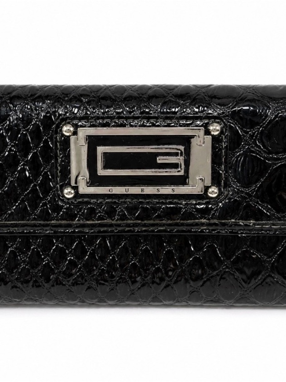 GUESS Black Croc Embossed Wallet Silver Hardware – Flawed + FREE Tote